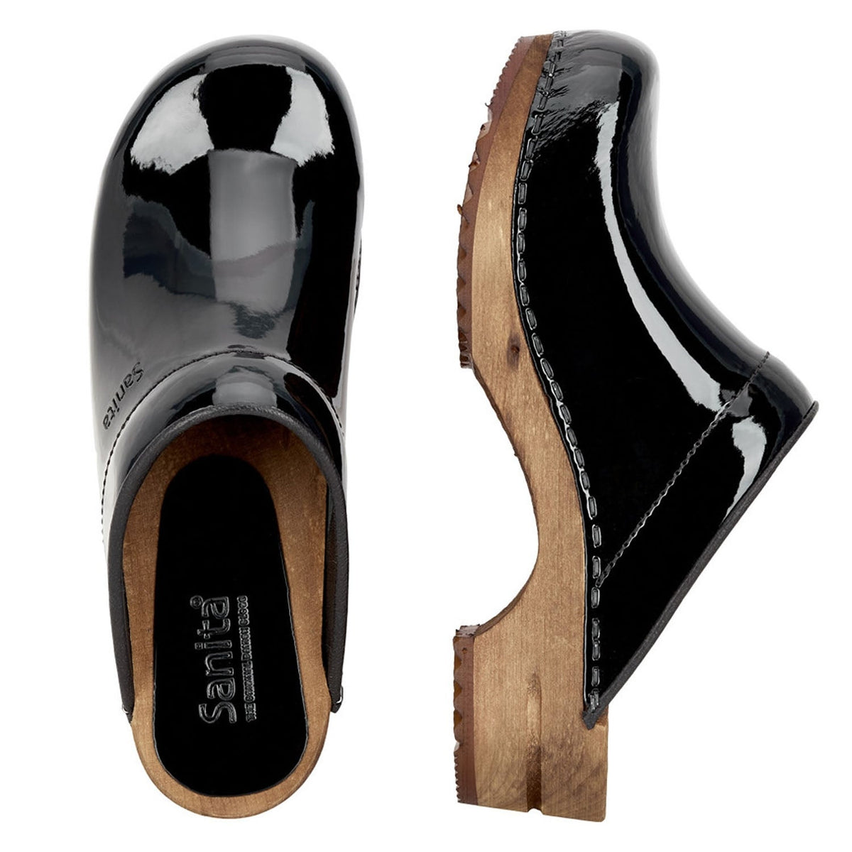 Sanita Retro Patent Danish Clogs in Black