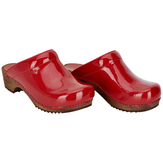 Sanita Retro Patent Danish Clogs in Red
