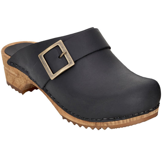 Sanita Big Buckle Danish Clogs in Black