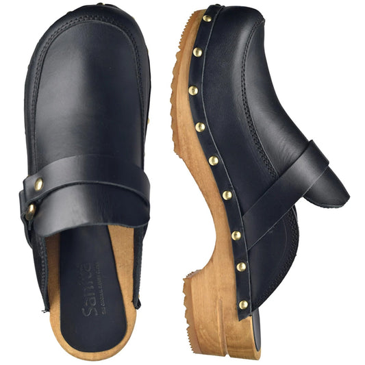 Sanita Lillen Deluxe Leather Wooden Clogs in Black (478340)